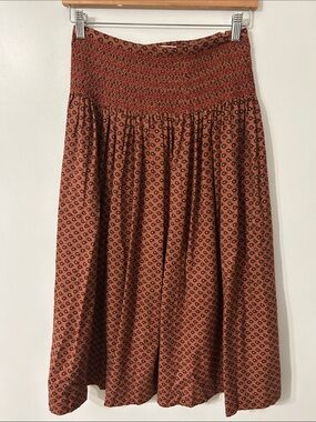 Glenora Flannel Smocked Waist Midi Skirt in Cottagecore Rust Paisley Print